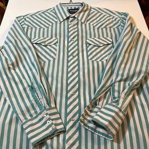 Wrangler Teal Stripe Cowboy Western Shirt XL